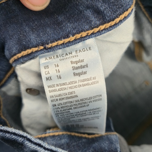 American Eagle Jeans Womens Sz 16 Curvy Super High Rise Flare Stretch Dark Wash - Picture 5 of 12